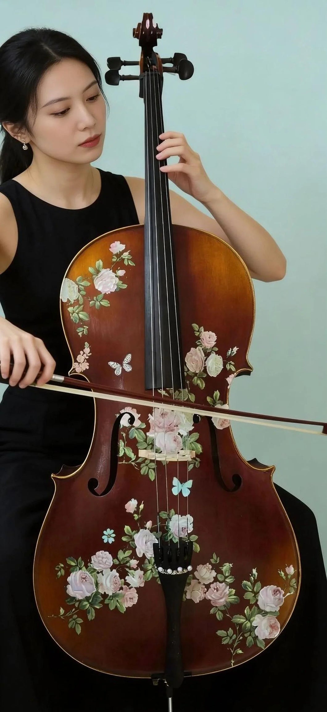 Rose Delight Cello Outfit | Pearl & Crystal Tailpiece, Brazilwood Bow & Case