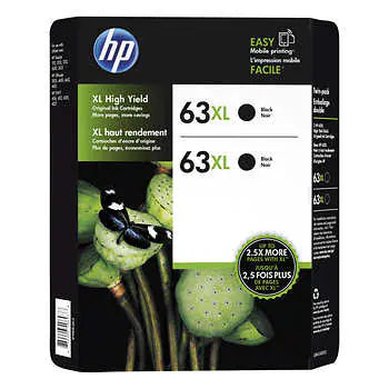 New, Pre-Owned - High Yield HP 63XL (F6U64AN) Black Ink Cartridge - 2 Pack