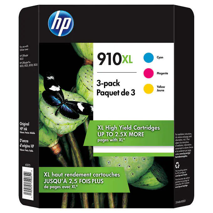 New, Pre-Owned - HP 910XL Cyan, Magenta, Yellow Ink Cartridges