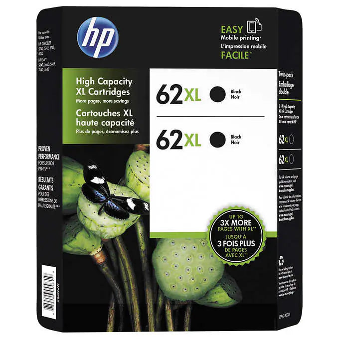 New, Pre-Owned - HP 62XL (C2P05AN) Black Ink Cartridge- 2 Pack