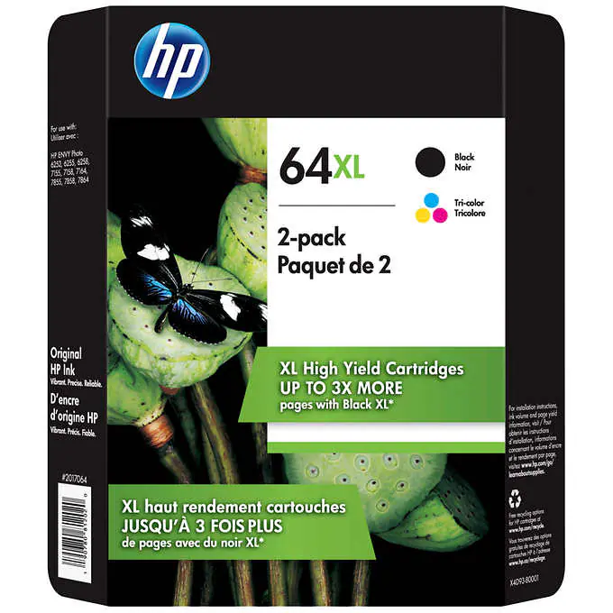 New, Pre-Owned - HP 64XL Black and Tri-Color Ink Cartridge-2 Pack