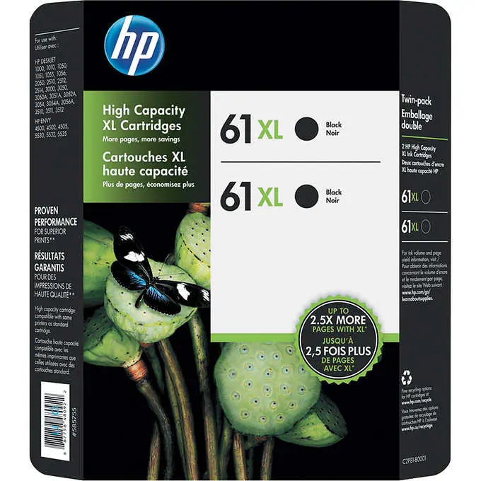 New, Pre-Owned - HP 61XL Black (CH563WN) Ink Cartridge- Twin Pack