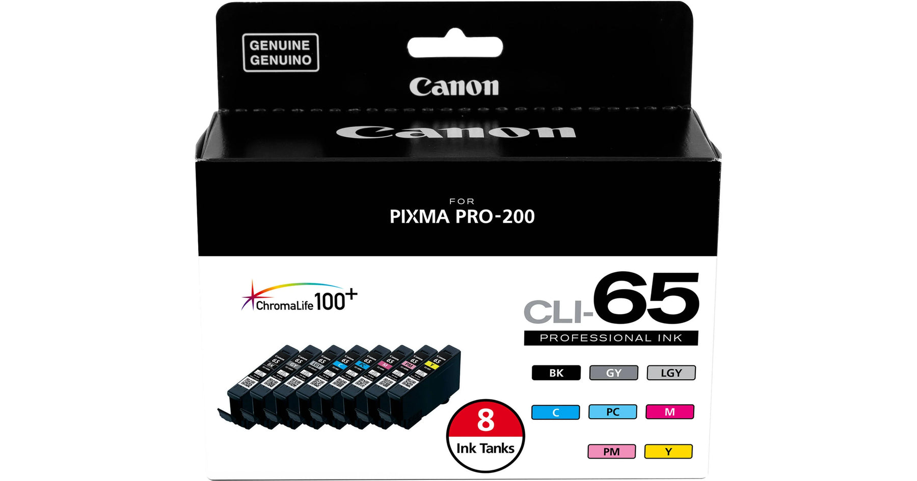 New, Pre-Owned - Canon CLI-65 High Yield Black and Multi-Colors Ink Cartridge, 8 Packs