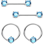 14G 9/16 Aqua Gem BCR Captive Ring Barbell Nipple Ring Set