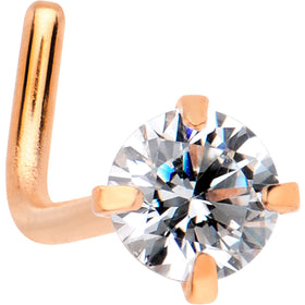 20G 1/4 Clear 3mm CZ Gem Rose Gold IP L-Shape Nose Ring