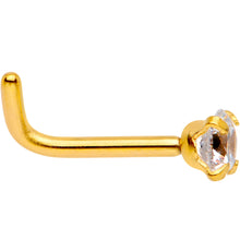18G 1/4 Clear 3mm CZ Gem Gold IP L-Shape Nose Ring