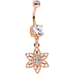 Clear Gem Rose Gold Anodized Star Flower Dangle Belly Ring