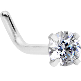 18G 1/4 Clear 3mm CZ Gem Steel L-Shape Nose Ring