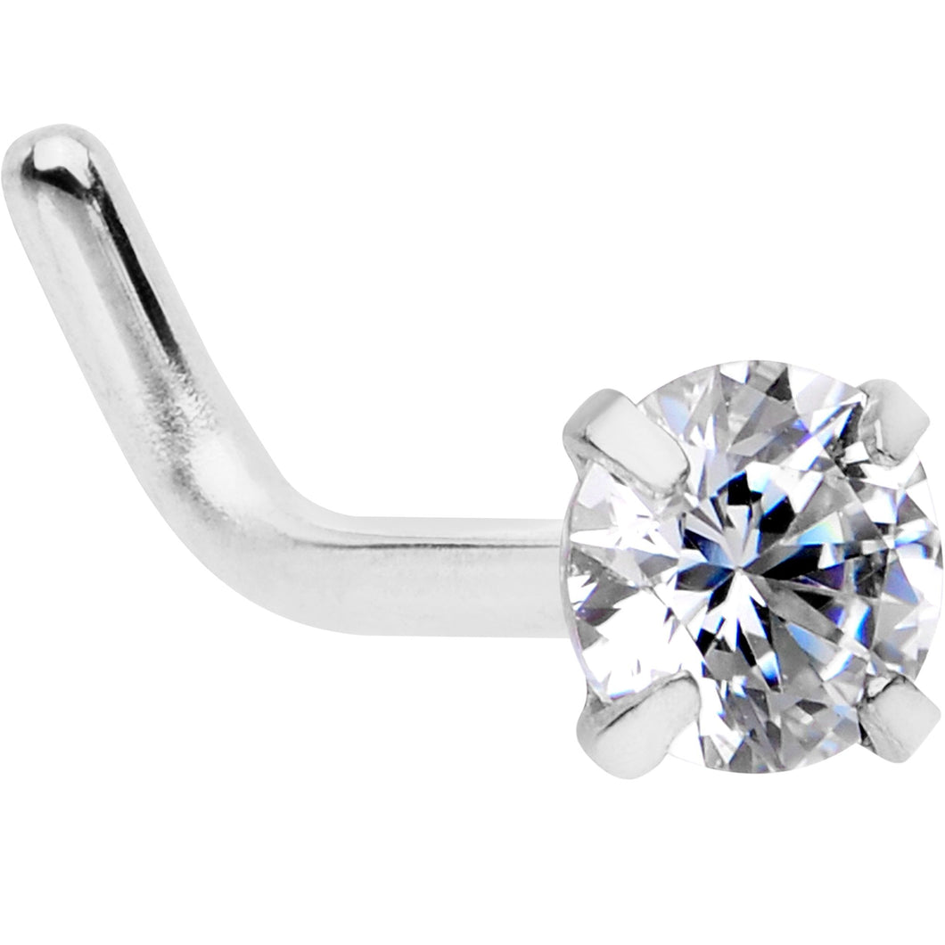 18G 1/4 Clear 3mm CZ Gem Steel L-Shape Nose Ring
