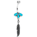 Blue Southwestern Feather Dangle Belly Ring