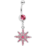 Pink Gem Northern Winters Snowflake Dangle Belly Ring