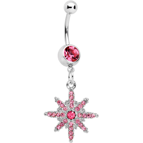 Pink Gem Northern Winters Snowflake Dangle Belly Ring