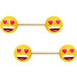 Licensed Heart Eyes emoji Gold Tone Anodized Barbell Nipple Ring Set