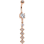Clear Gem Rose Gold Anodized Square Coil Dangle Belly Ring