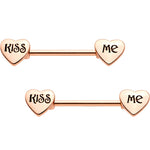 Rose Gold Tone Anodized Kiss Me Barbell Nipple Ring Set