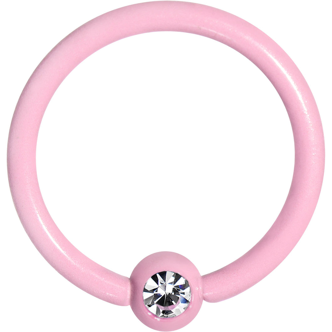 16G 5/16 Clear Gem Light Pink Acrylic Over Steel Captive Ring