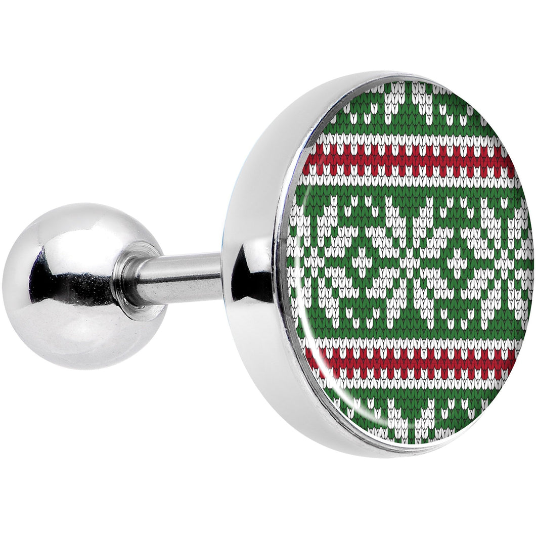 16G 1/4 Green Red Christmas Sweater Tragus Cartilage Earring