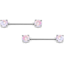 14G White Faux Opal BCR Captive Ring Barbell Nipple Ring Set