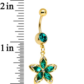 Green Gem Gold PVD Holiday Hibiscus Flower Dangle Belly Ring