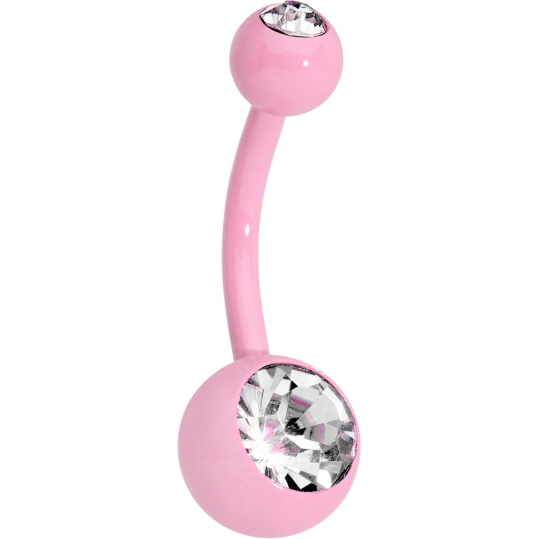14G 3/8 Clear Gem Light Pink Acrylic Over Steel Belly Ring