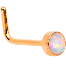 White 3mm Synthetic Opal Rose Gold Tone Press Fit L-Shape Nose Ring