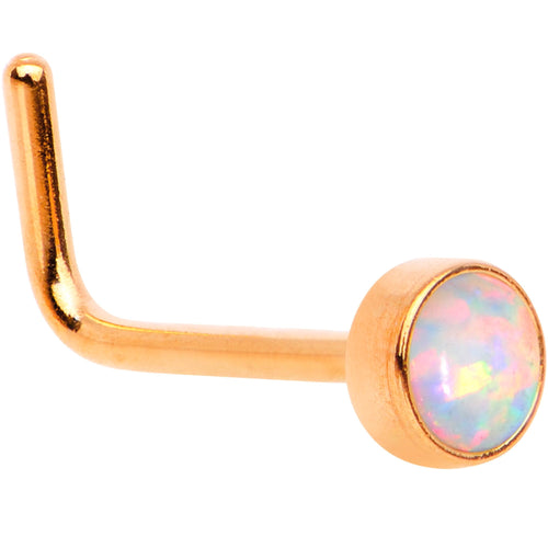 White 3mm Synthetic Opal Rose Gold Tone Press Fit L-Shape Nose Ring
