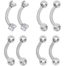 16G 5/16 CZ Gem Internally Threaded Curved Eyebrow Ring Pack Set of 8