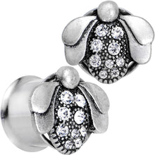 9/16 Clear Gem Steel Allow Me Ladybug Double Flare Tunnel Plug Set