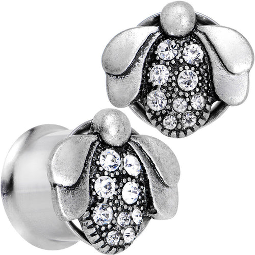 9/16 Clear Gem Steel Allow Me Ladybug Double Flare Tunnel Plug Set