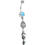 Green Blue Gem Ocean Beach Seahorse and Seashell Dangle Belly Ring