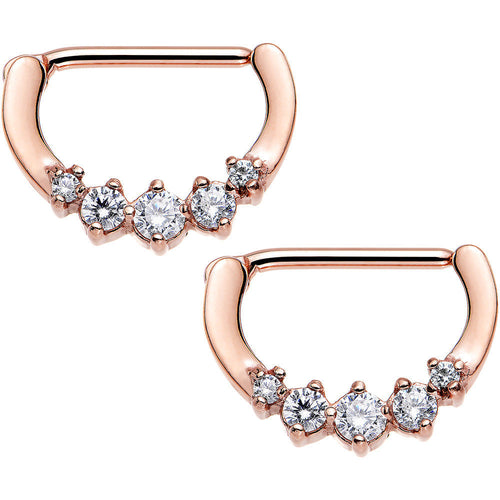 Clear Rose Gold PVD Glam Nipple Clicker Created with Crystals