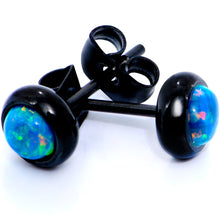 Green Synthetic Opal Black IP 316L Surgical Steel Stud Earrings