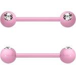 14G 5/8 Clear Gem Light Pink Acrylic Over Steel Nipple Barbell Set