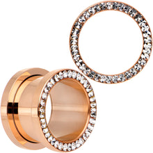 Clear CZ Gem Rose Gold PVD Bling Screw Fit Tunnel Plug Set 3mm to 16mm