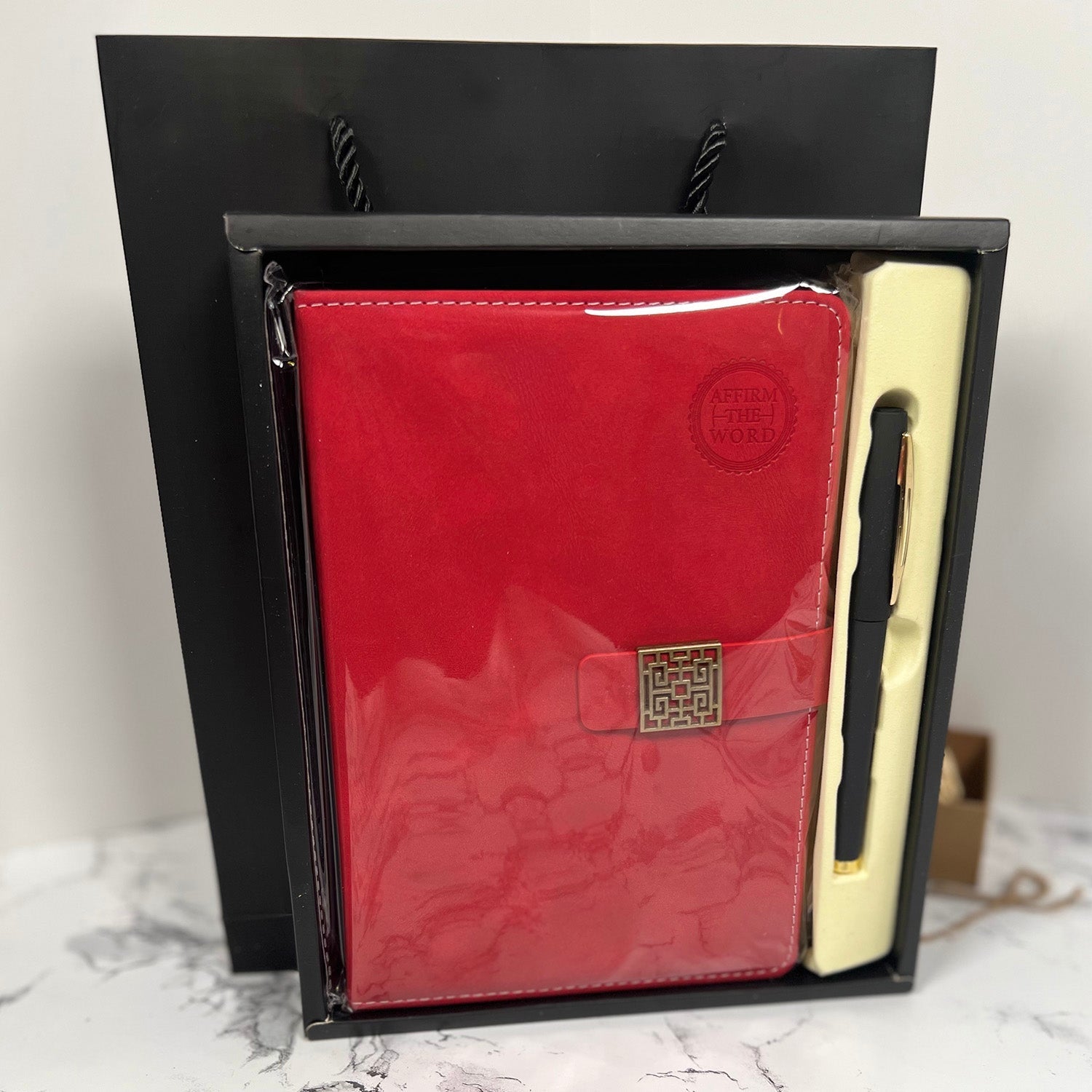 Lined Journal & Pen Gift Set—Red (FREE Engraving)