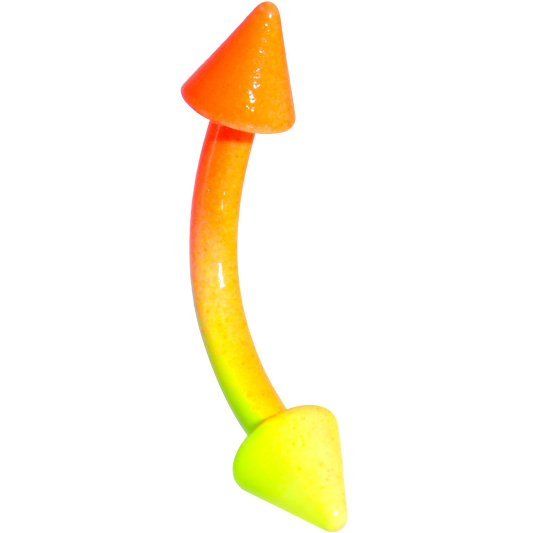 16G 3/8 Color Plated Yellow Orange Fade Cone Curved Eyebrow Ring