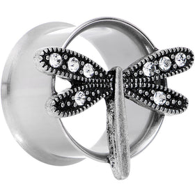 18mm Clear Gem Steel Hi Sky Dragonfly Double Flare Tunnel Plug Set