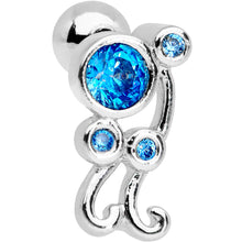 Aqua CZ Gem Sassy Swirl Cartilage Tragus Earring