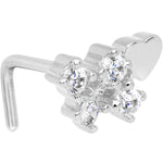 20G Clear CZ Heart Faux Hoop L Shaped Nose Ring