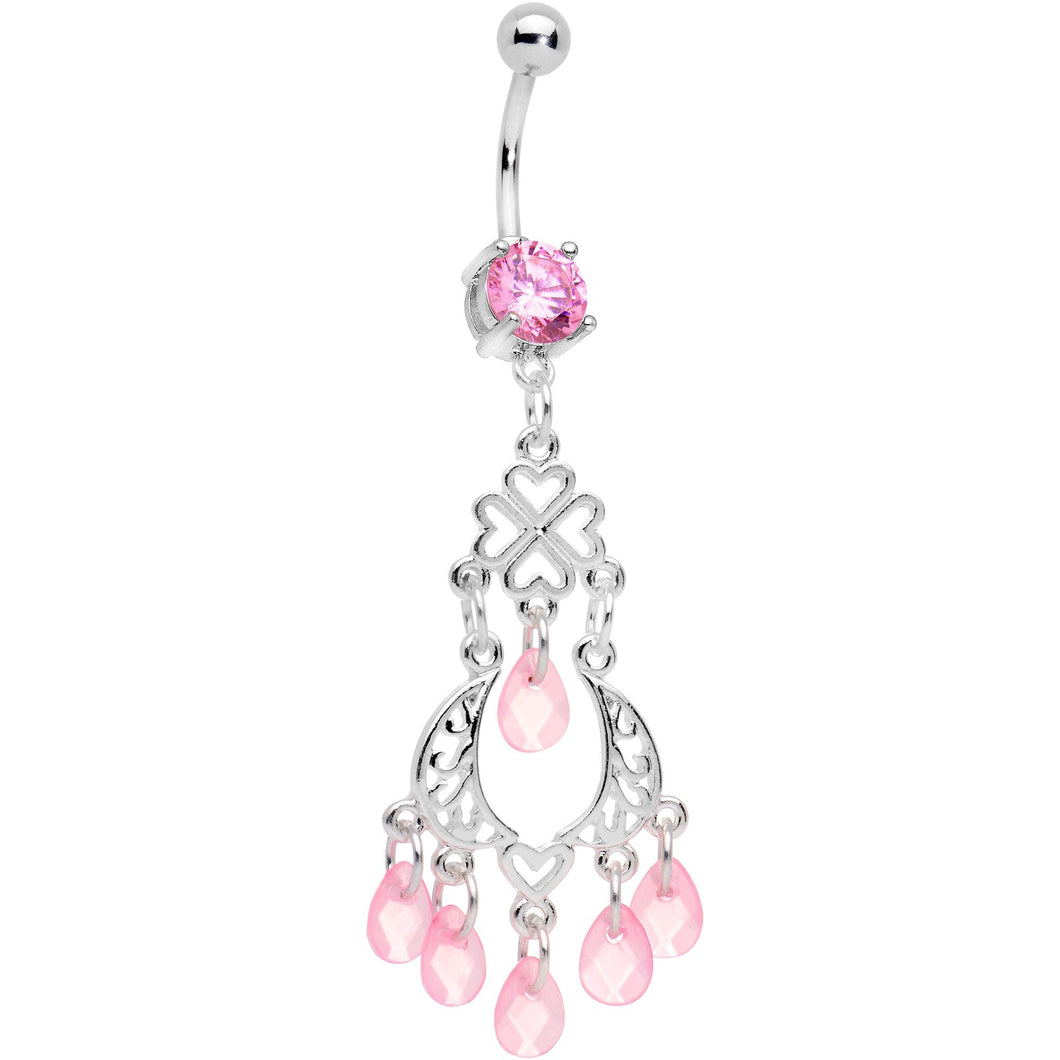 Pink Gem Clover Chandelier Dangle Belly Ring