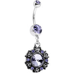 Purple Gem Rose Flower Ringed Garden Party Dangle Belly Ring