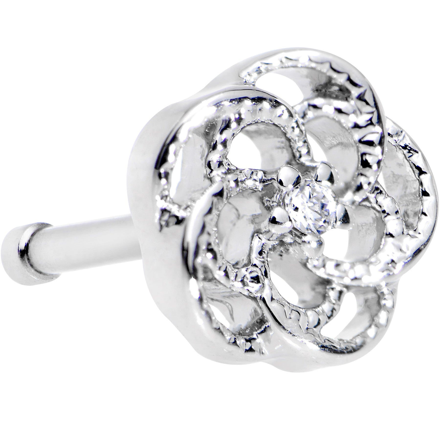 20G 1/4 Clear CZ Gem Fledgling Flower Nose Bone
