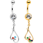 Clear Gem Gold PVD BFF Upside Down Heart Dangle Belly Ring Set of 2