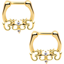 1/4 Clear CZ Gem Gold Tone Anodized Angel Swirl Nipple Clicker Set