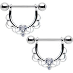 9/16 Clear CZ Gem Twin Spirits Barbell Nipple Ring Set