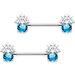 9/16 Aqua Gem Heavenly Tree of Life Barbell Nipple Ring Set
