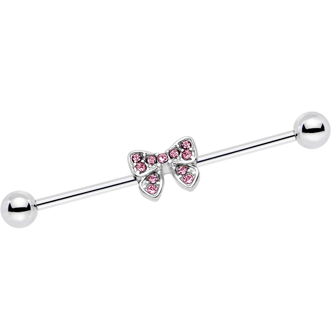 14G Pink Gem Knotted Bow Industrial Barbell 35mm
