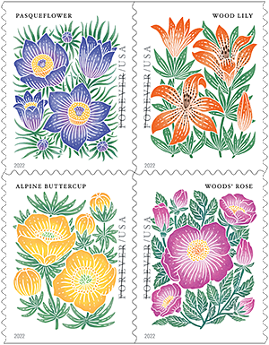 Official USPS Mountain Flora Forever stamps booklet artwork