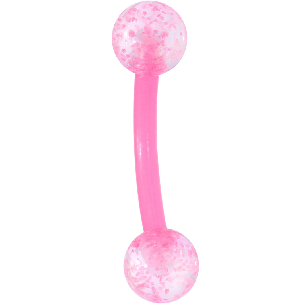 16G 5/16 Pink Glitter Burst Curved Eyebrow Ring