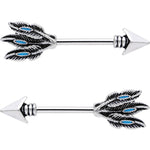 9/16 Faux Turquoise Fly Away Feathered Arrow Barbell Nipple Ring Set